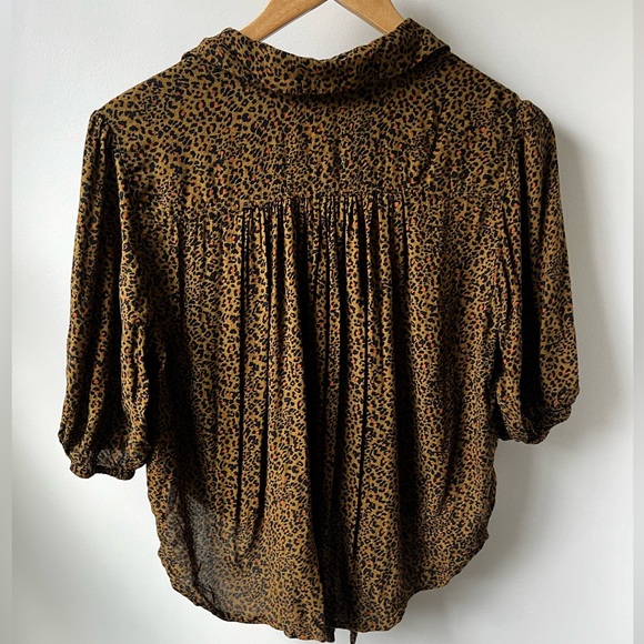 FREE PEOPLE Celia Leopard Top Blouse Lightweight Baggy Mobwife‎ Feminine Tie S - Picture 5 of 8